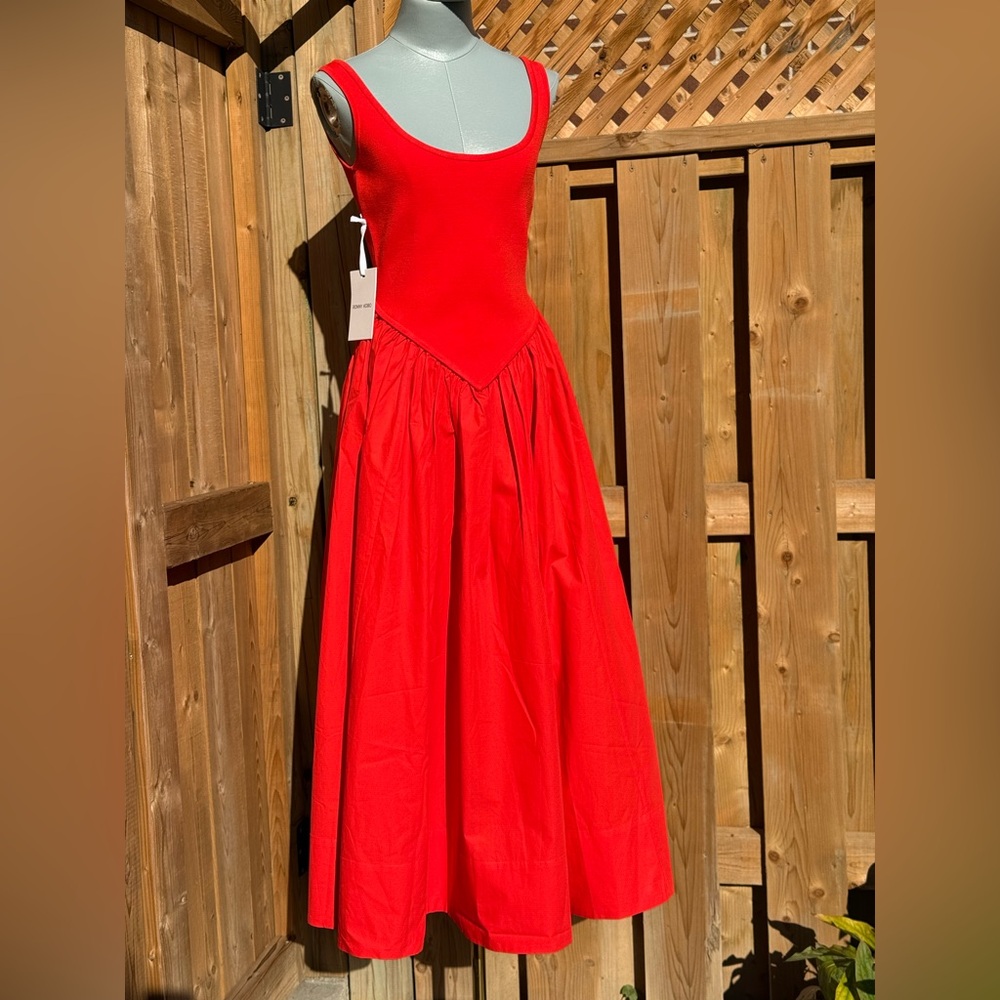 🆕 RONNY KOBO 🧿 NWT Verda Red Stretch Knit Dress, Poplin Skirt - Sz M (US6) - Picture 5 of 14